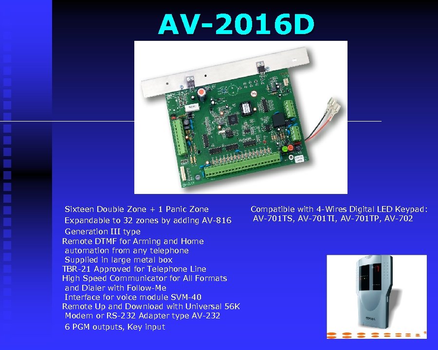 AV-2016 D Sixteen Double Zone + 1 Panic Zone Expandable to 32 zones by