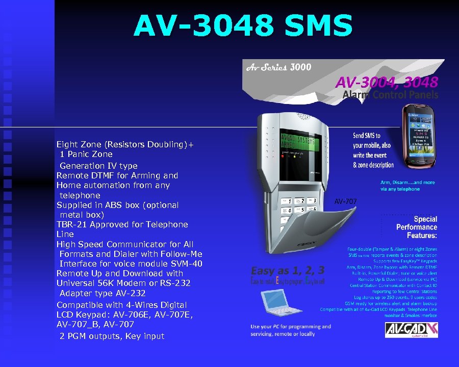 AV-3048 SMS Eight Zone (Resistors Doubling)+ 1 Panic Zone Generation IV type Remote DTMF