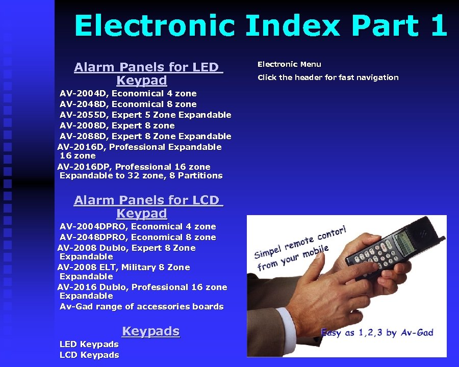 Electronic Index Part 1 Alarm Panels for LED Keypad AV-2004 D, Economical 4 zone