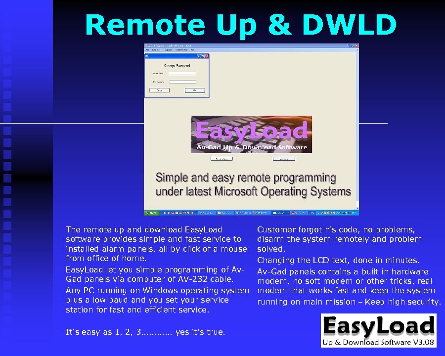 Remote Up & DWLD The remote up and download Easy. Load software provides simple