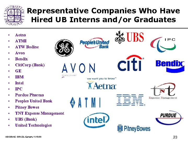 Representative Companies Who Have Hired UB Interns and/or Graduates • • • • Aetna