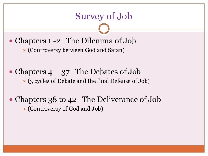 Survey of Job Chapters 1 -2 The Dilemma of Job (Controversy between God and