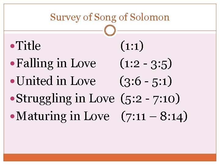 Survey of Song of Solomon Title (1: 1) Falling in Love (1: 2 -