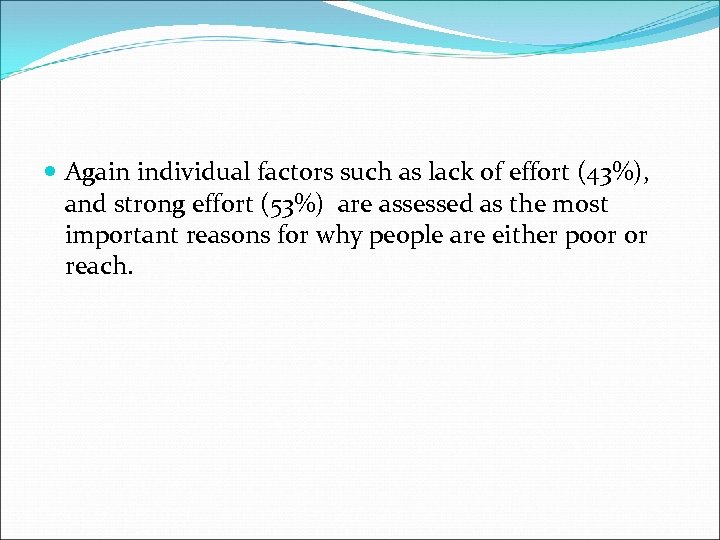  Again individual factors such as lack of effort (43%), and strong effort (53%)