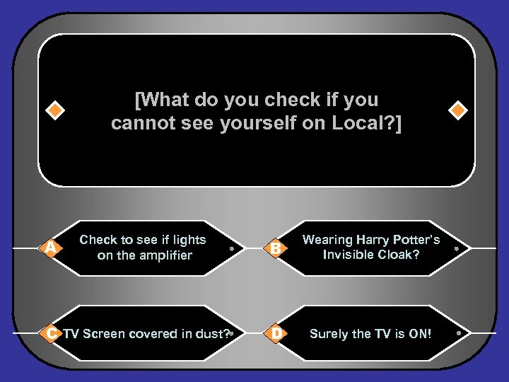 [What do you check if you cannot see yourself on Local? ] A Check