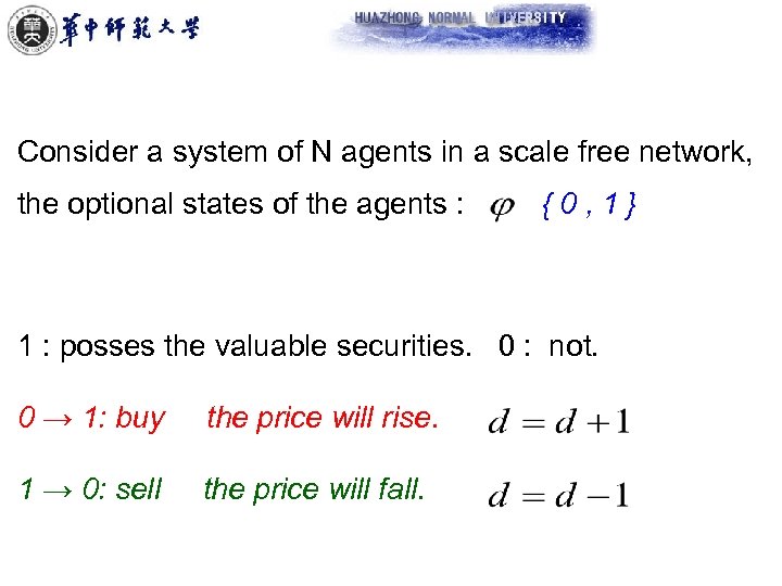 Consider a system of N agents in a scale free network, the optional states