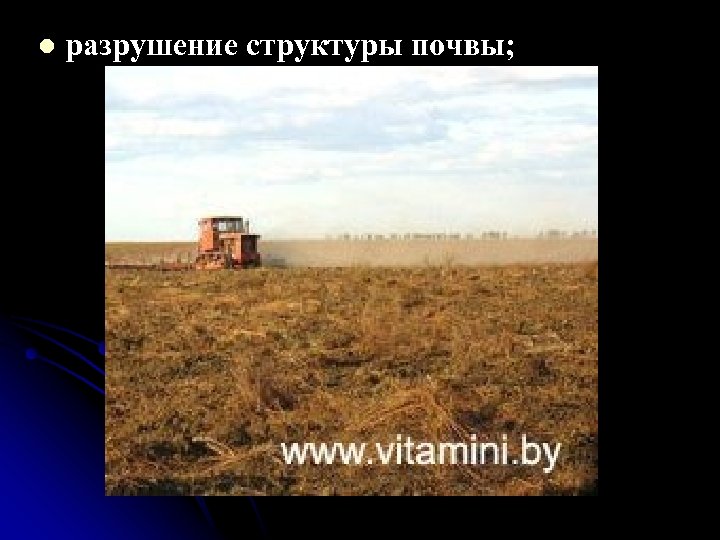 l разрушение структуры почвы; 