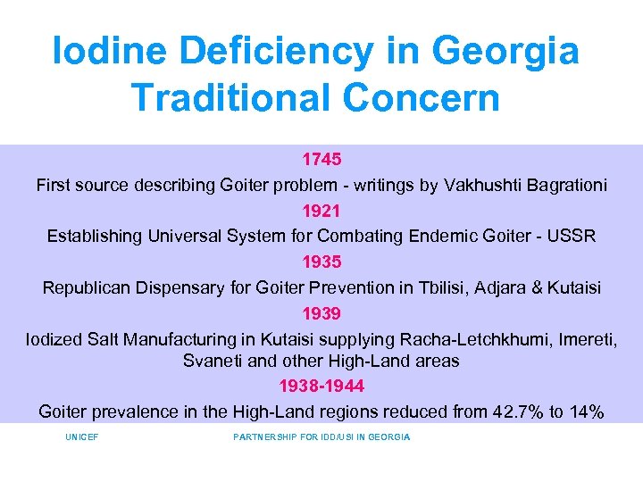Iodine Deficiency in Georgia Traditional Concern 1745 First source describing Goiter problem - writings