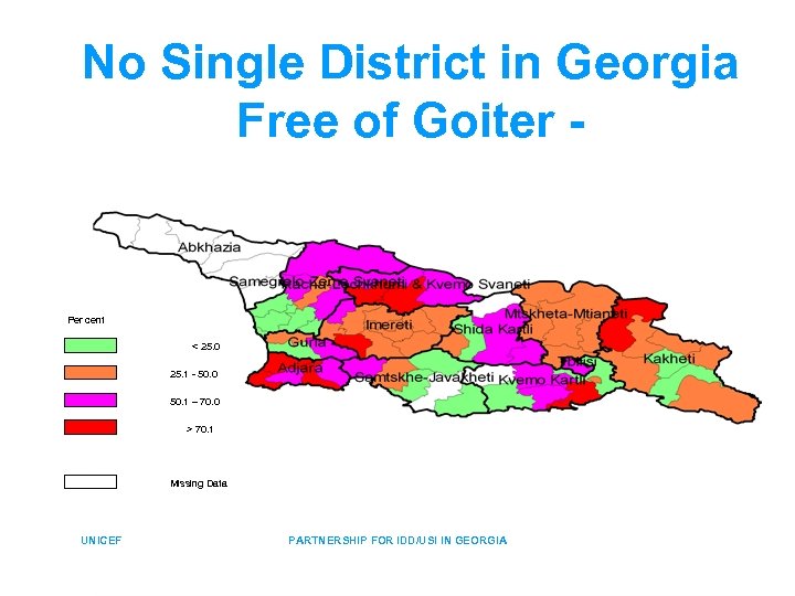 No Single District in Georgia Free of Goiter - Per cent < 25. 0
