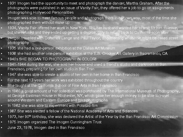  • • • • • 1931 Imogen had the opportunity to meet and