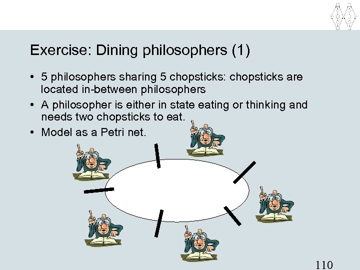 Exercise: Dining philosophers (1) • 5 philosophers sharing 5 chopsticks: chopsticks are located in-between