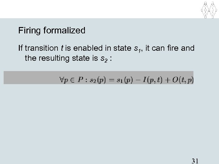 Firing formalized If transition t is enabled in state s 1, it can fire