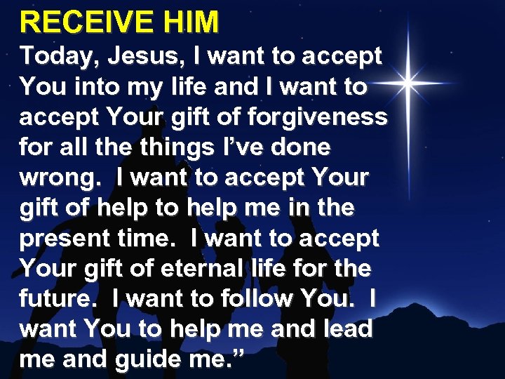 RECEIVE HIM Today, Jesus, I want to accept You into my life and I