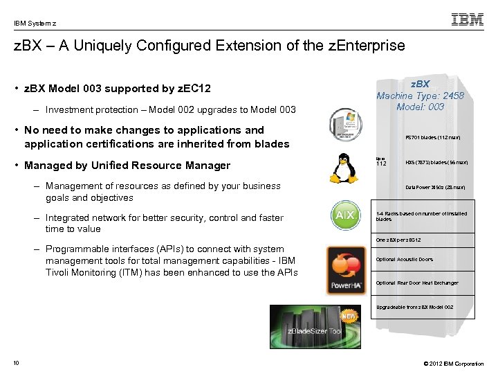 IBM System z z. BX – A Uniquely Configured Extension of the z. Enterprise