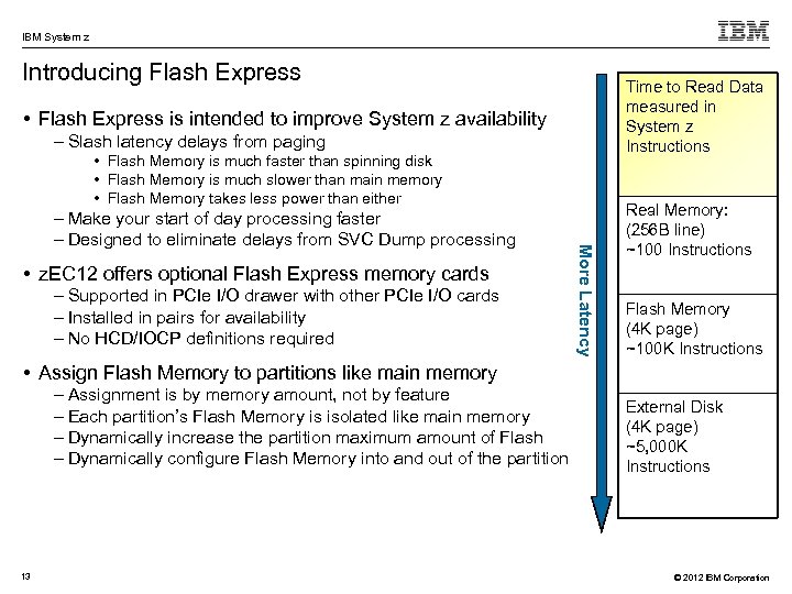 IBM System z Introducing Flash Express Time to Read Data measured in System z