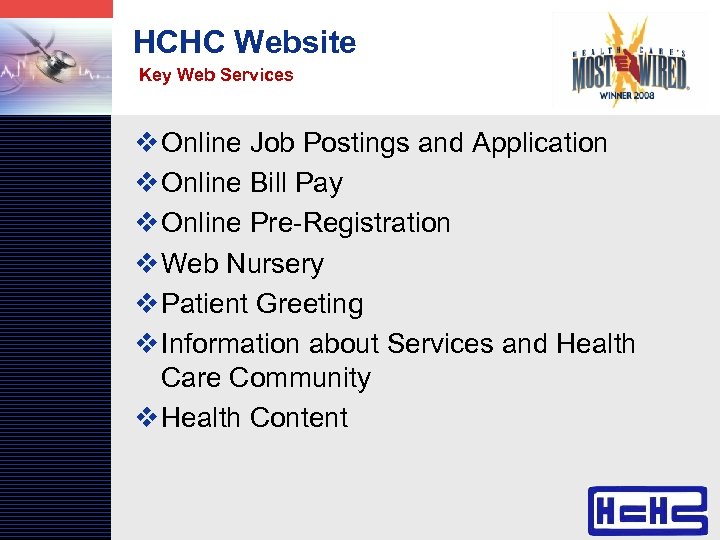 LOGO HCHC Website Key Web Services v Online Job Postings and Application v Online