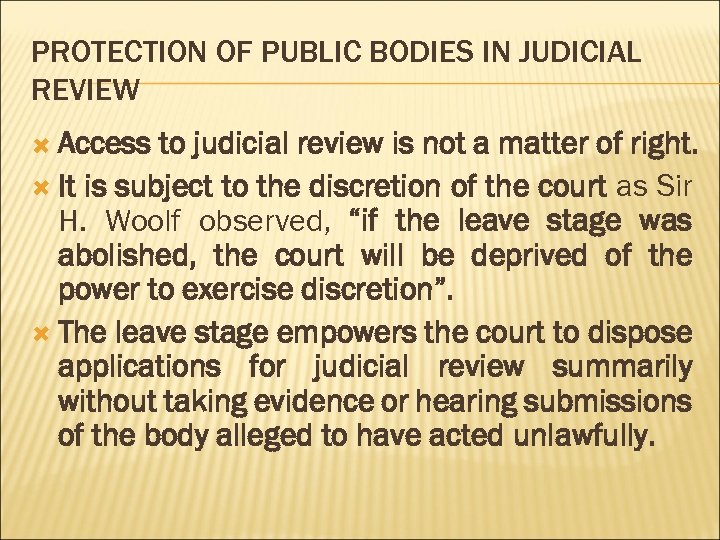 PROTECTION OF PUBLIC BODIES IN JUDICIAL REVIEW Access to judicial review is not a