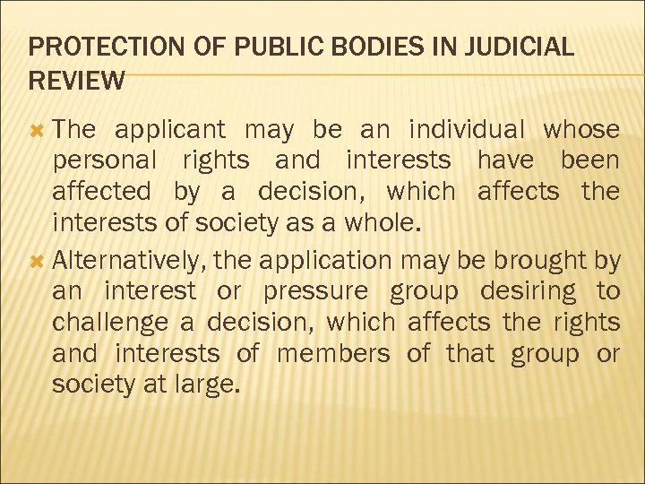 PROTECTION OF PUBLIC BODIES IN JUDICIAL REVIEW The applicant may be an individual whose