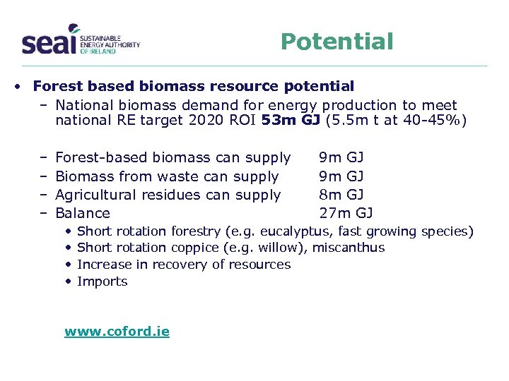 Potential • Forest based biomass resource potential – National biomass demand for energy production