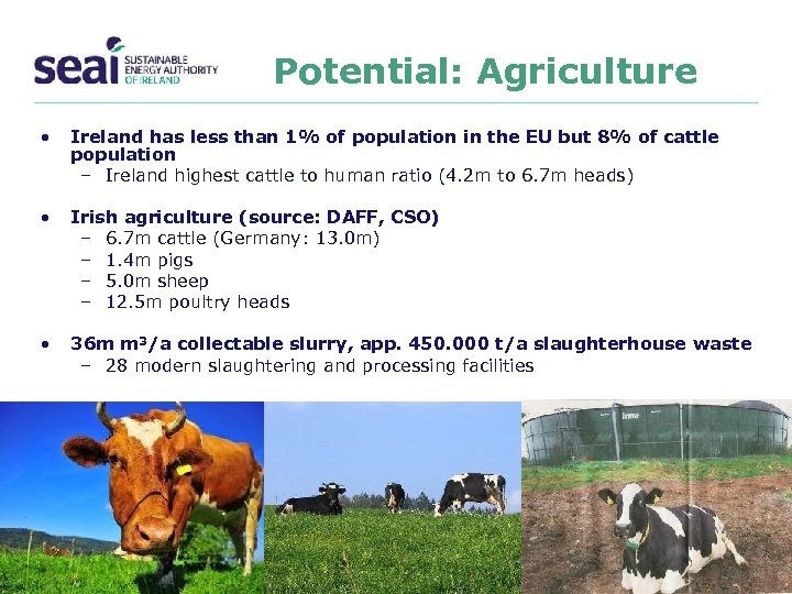 Potential: Agriculture • Ireland has less than 1% of population in the EU but