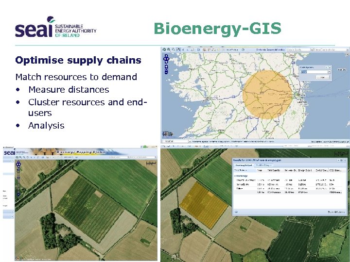 Bioenergy-GIS Optimise supply chains Match resources to demand • Measure distances • Cluster resources