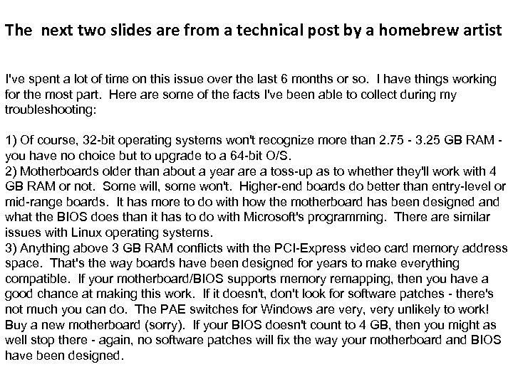 The next two slides are from a technical post by a homebrew artist I've