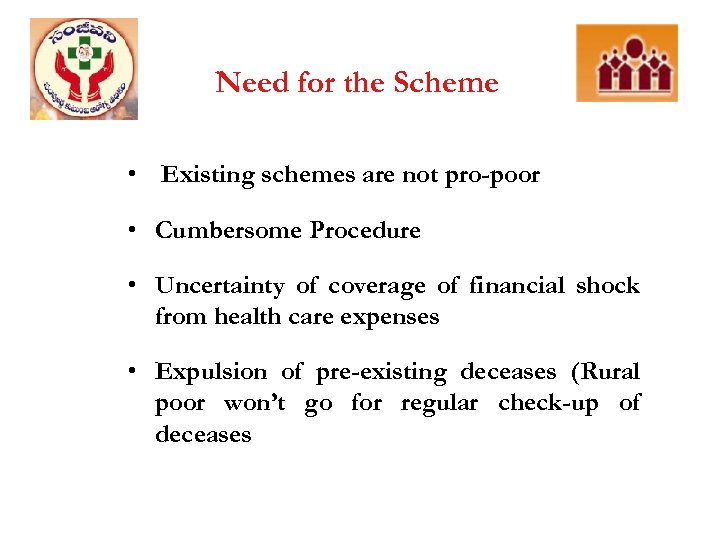 Need for the Scheme • Existing schemes are not pro-poor • Cumbersome Procedure •