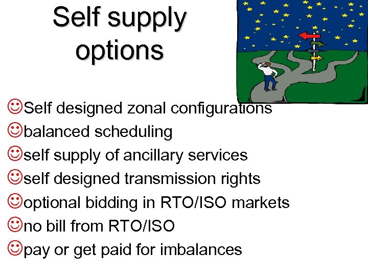 Self supply options JSelf designed zonal configurations Jbalanced scheduling Jself supply of ancillary services