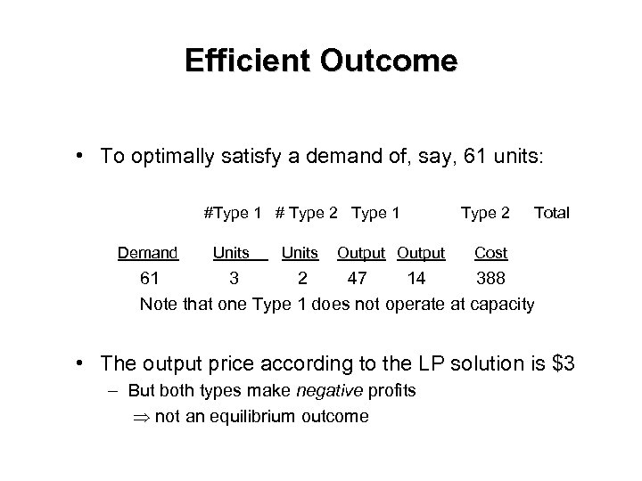 Efficient Outcome • To optimally satisfy a demand of, say, 61 units: #Type 1