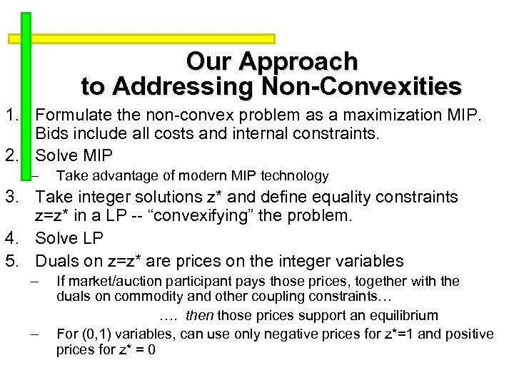 Our Approach to Addressing Non-Convexities 1. Formulate the non-convex problem as a maximization MIP.