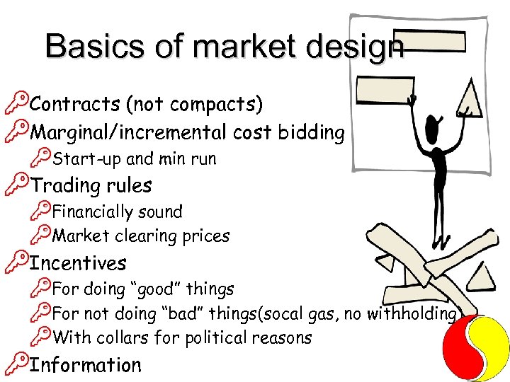 Basics of market design BContracts (not compacts) BMarginal/incremental cost bidding BStart-up and min run