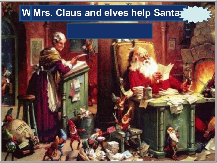 Who helps Santa read the letters? Mrs. Claus and elves help Santa. 