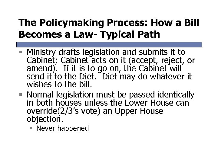 The Policymaking Process: How a Bill Becomes a Law- Typical Path § Ministry drafts