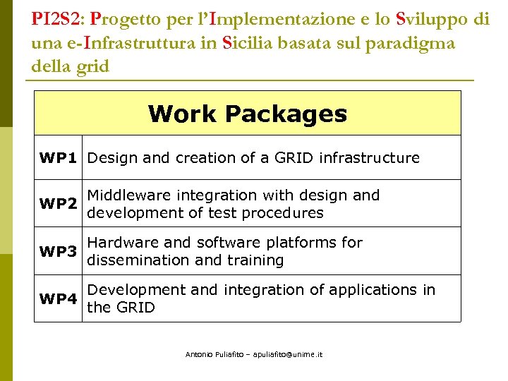 PI 2 S 2: Progetto per l’Implementazione e lo Sviluppo di una e-Infrastruttura in
