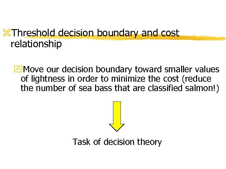 z. Threshold decision boundary and cost relationship y. Move our decision boundary toward smaller
