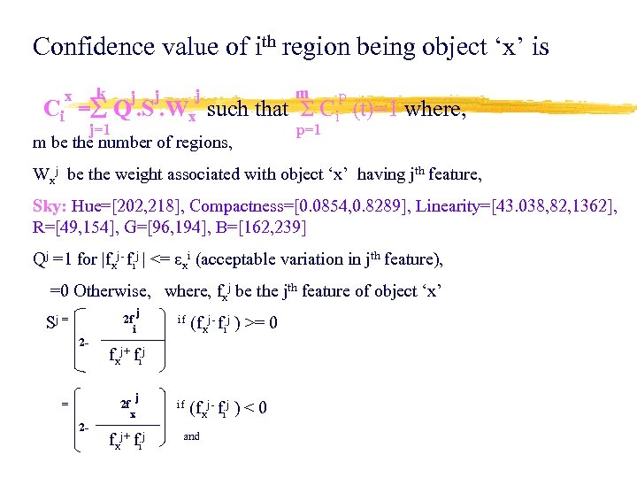 Confidence value of ith region being object ‘x’ is k m j j j