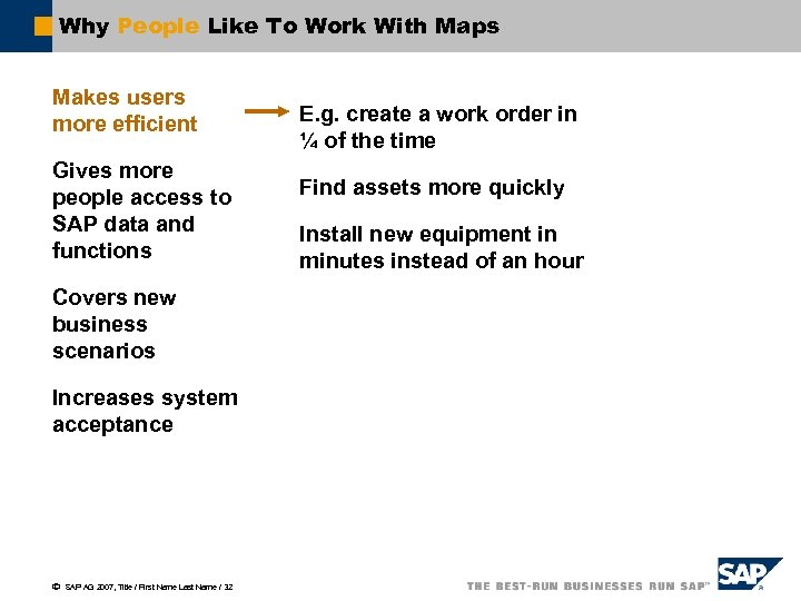 Why People Like To Work With Maps Makes users more efficient Gives more people