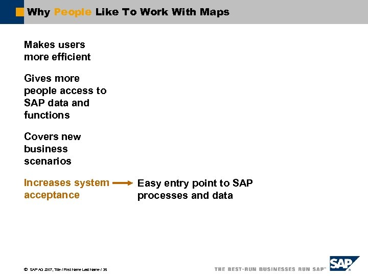 Why People Like To Work With Maps Makes users more efficient Gives more people
