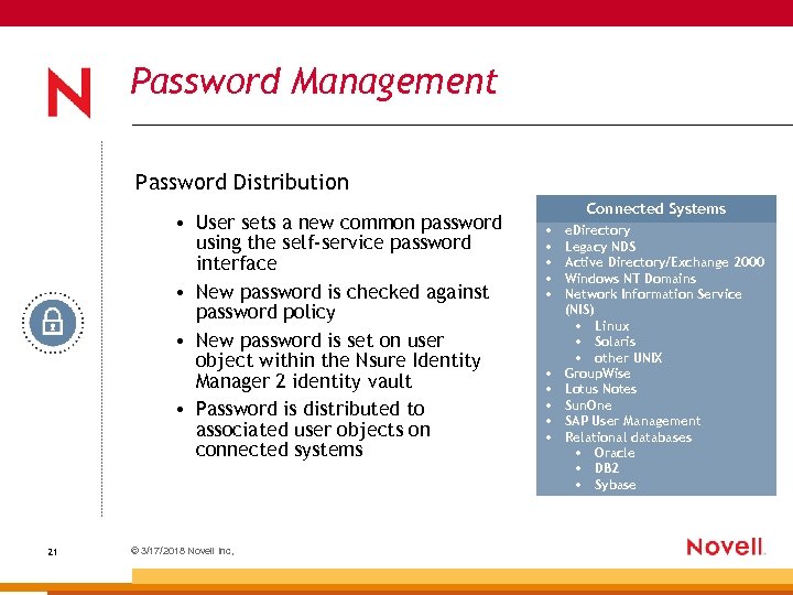 Password Management Password Distribution • User sets a new common password using the self-service