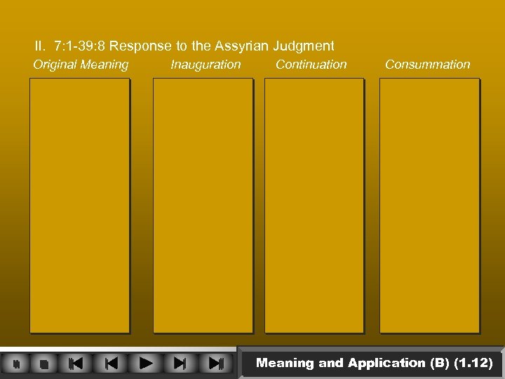 II. 7: 1 -39: 8 Response to the Assyrian Judgment Original Meaning Inauguration Continuation