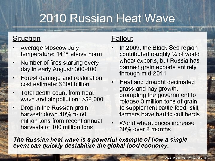 2010 Russian Heat Wave Situation Fallout • Average Moscow July temperature: 14°F above norm