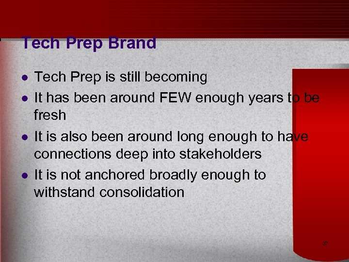 Tech Prep Brand l l Tech Prep is still becoming It has been around