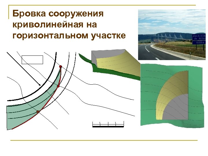 Бровка сооружения криволинейная на горизонтальном участке 