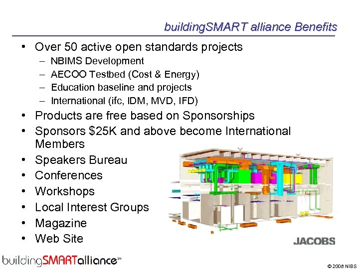 building. SMART alliance Benefits • Over 50 active open standards projects – – NBIMS