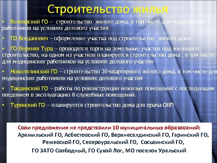 Строительство жилья • Белоярский ГО – строительство жилого дома, в том числе для медицинских