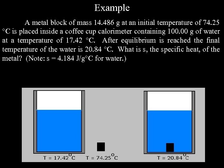 Example A metal block of mass 14. 486 g at an initial temperature of