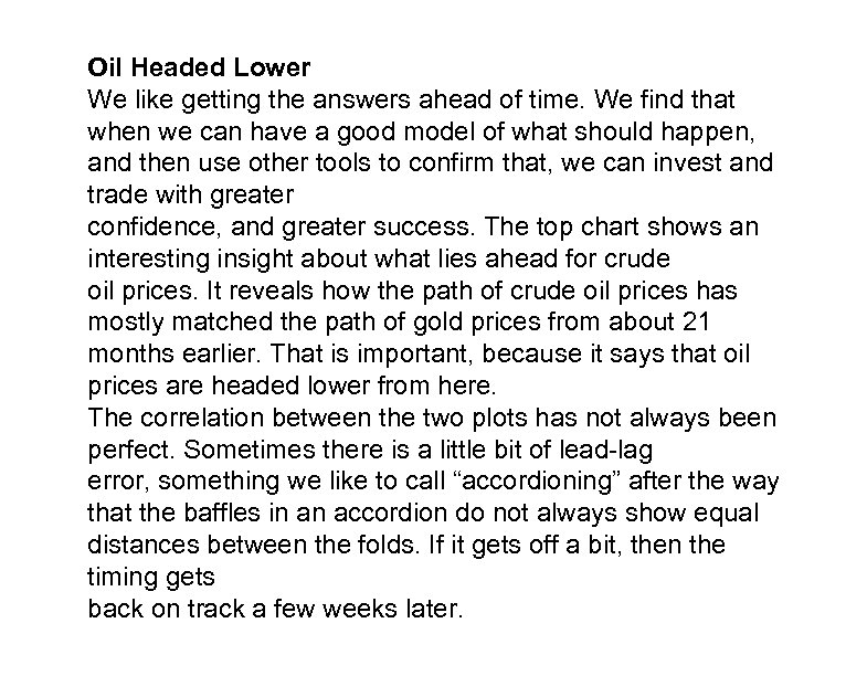 Oil Headed Lower We like getting the answers ahead of time. We find that