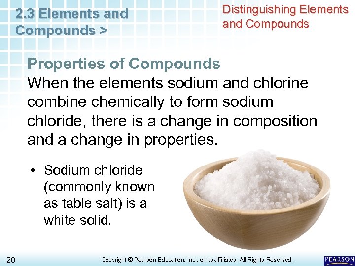 2. 3 Elements and Compounds > Distinguishing Elements and Compounds Properties of Compounds When