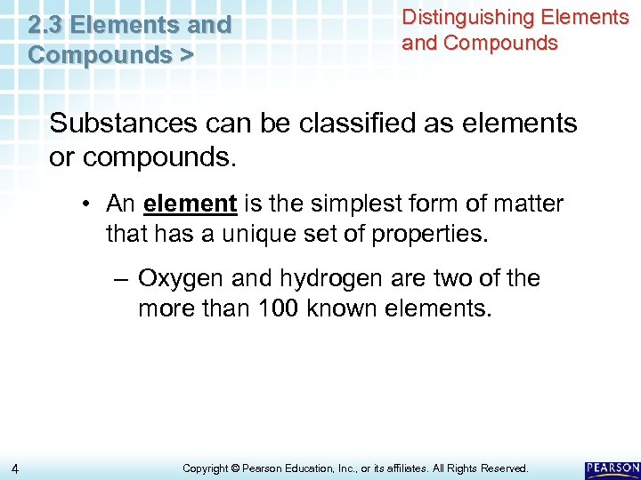 2. 3 Elements and Compounds > Distinguishing Elements and Compounds Substances can be classified