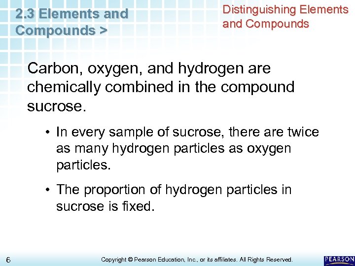 2. 3 Elements and Compounds > Distinguishing Elements and Compounds Carbon, oxygen, and hydrogen